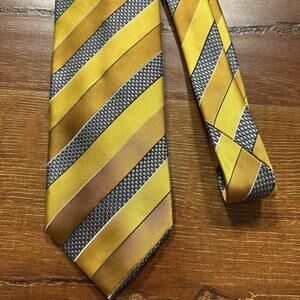 Ermenegildo Zegna 100% Silk Neck Tie 65" Gold Stripe Made In Italy Designer Suit